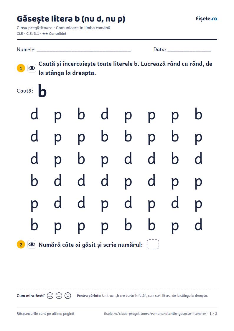 Previzualizare: Găsește litera b (nu d, nu p)