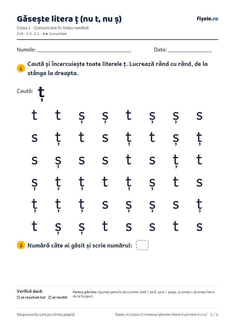 Previzualizare: Găsește litera ț (nu t, nu ș)