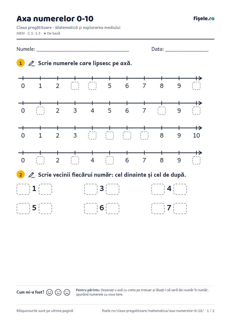 Previzualizare: Axa numerelor 0-10