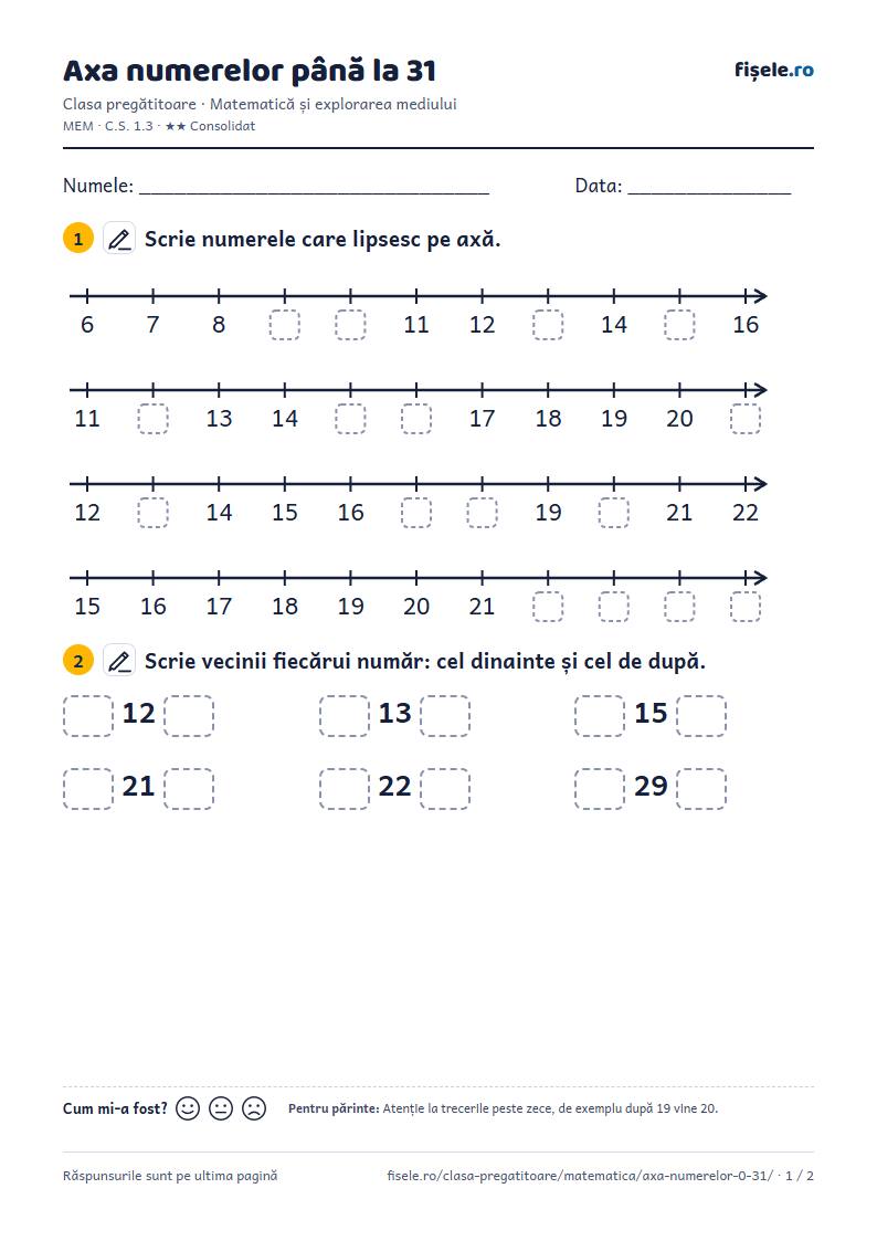 Previzualizare: Axa numerelor până la 31