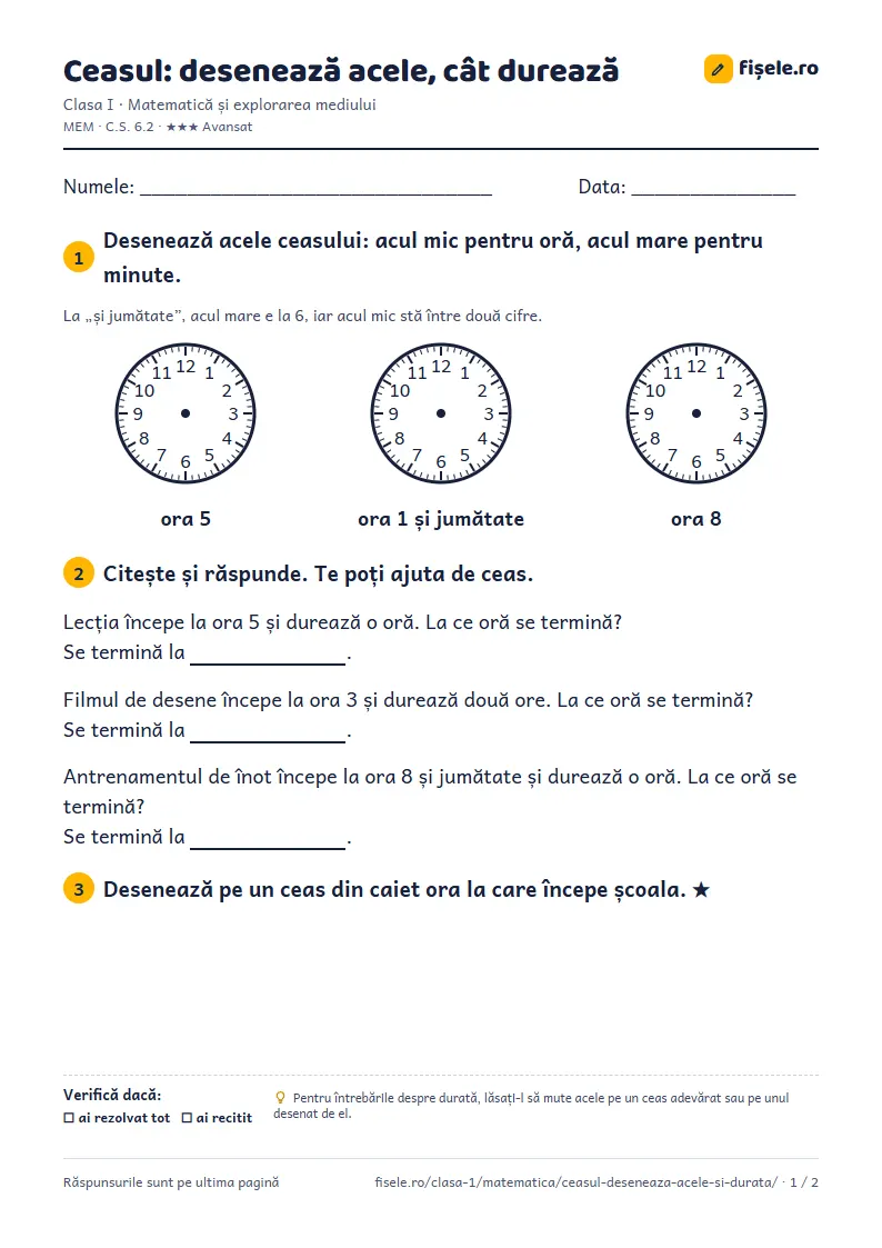 Previzualizare: Ceasul: desenează acele, cât durează