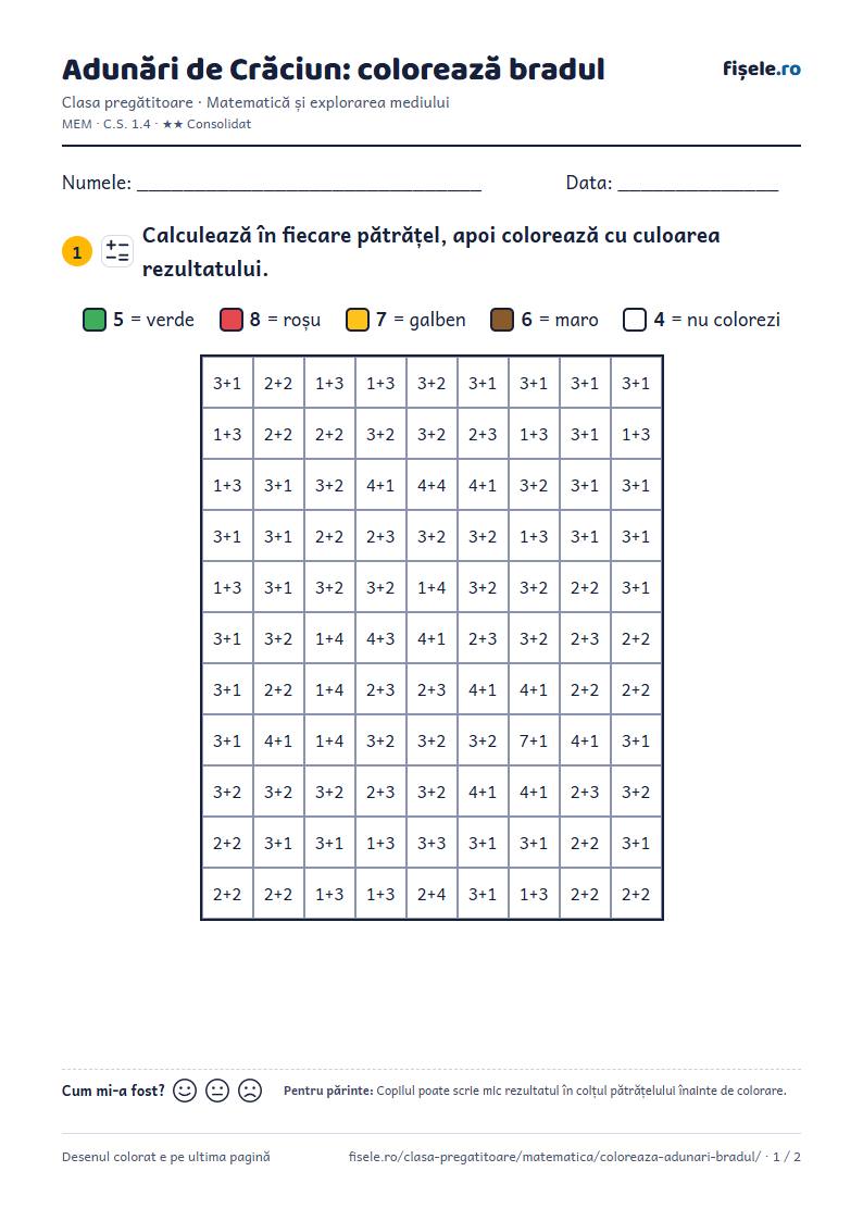 Previzualizare: Adunări de Crăciun: colorează bradul