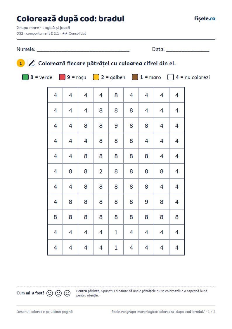 Previzualizare: Colorează după cod: bradul