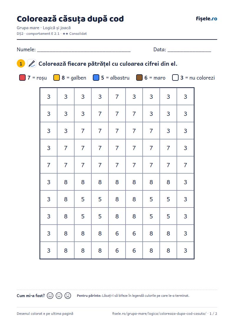 Previzualizare: Colorează căsuța după cod