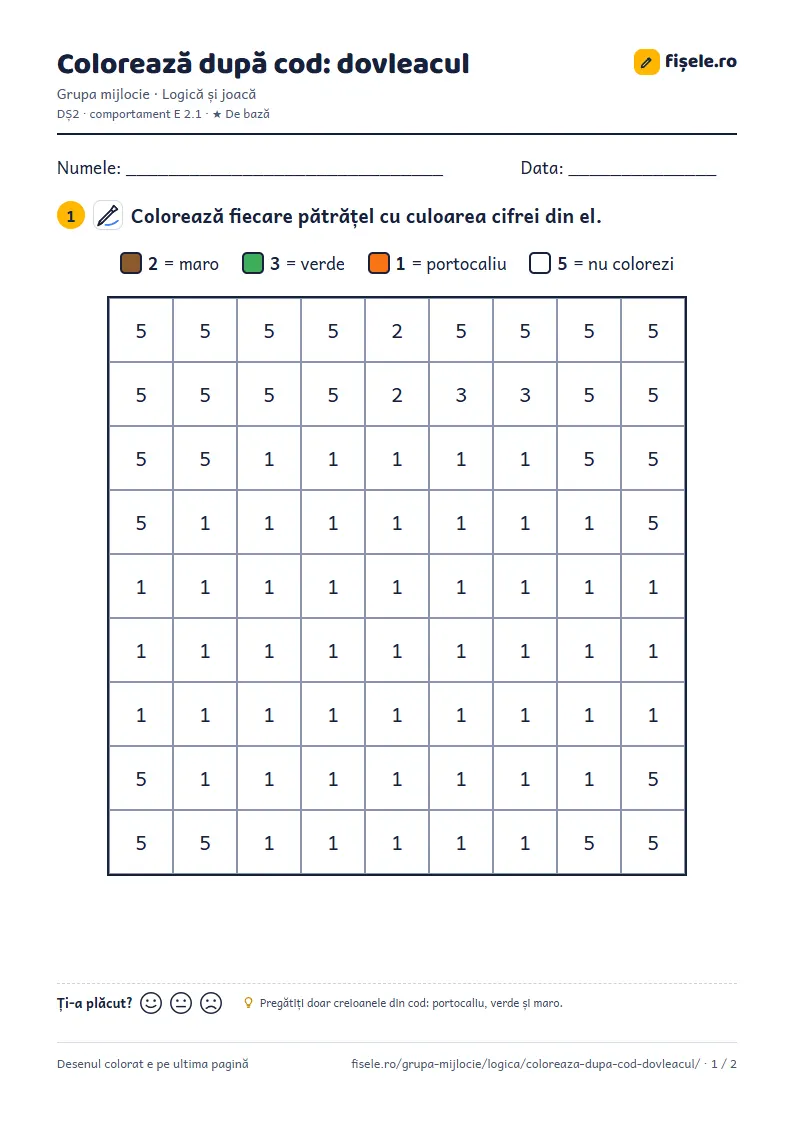 Previzualizare: Colorează după cod: dovleacul