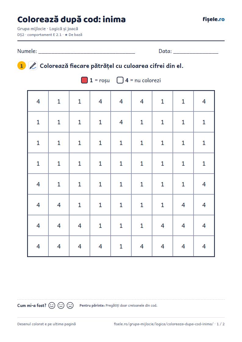 Previzualizare: Colorează după cod: inima
