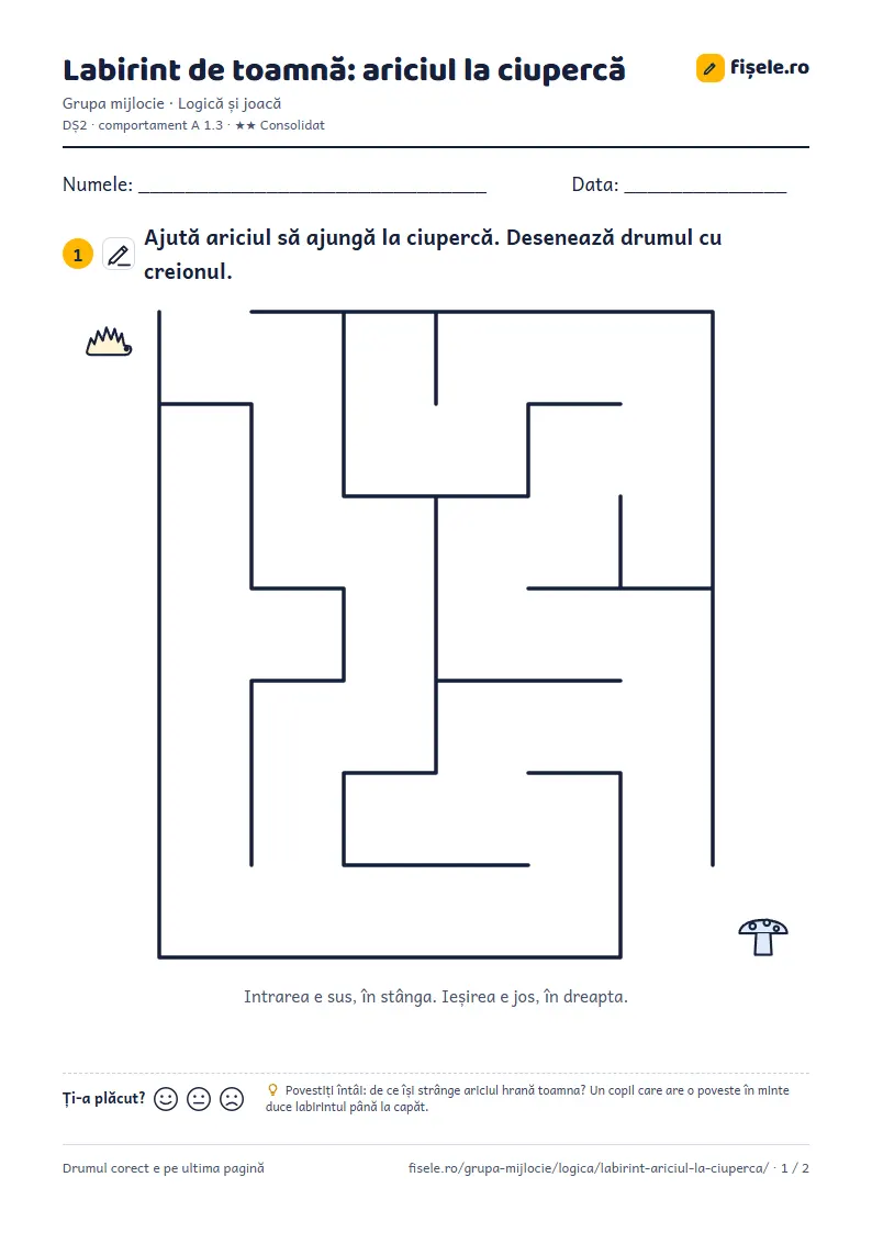 Previzualizare: Labirint de toamnă: ariciul la ciupercă