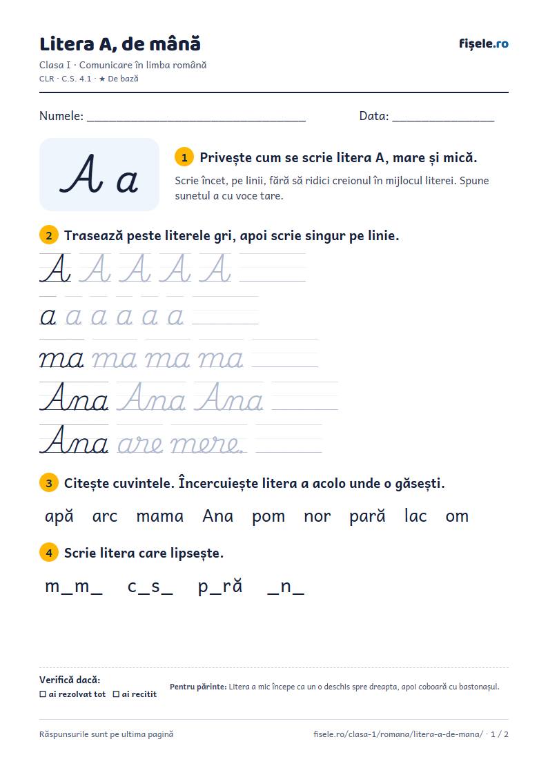 Previzualizare: Litera A, de mână