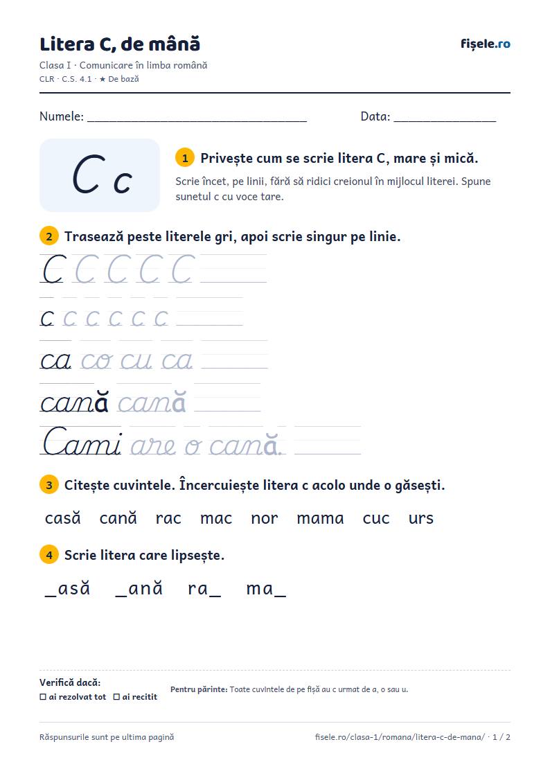 Previzualizare: Litera C, de mână