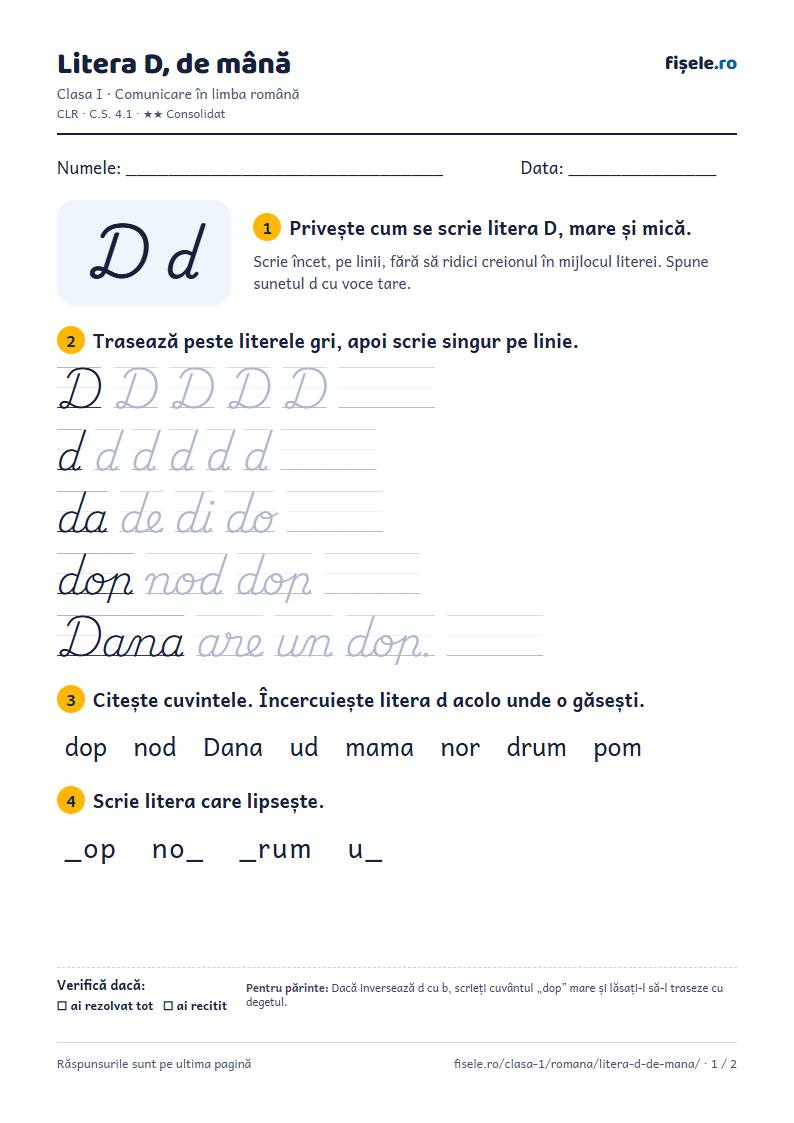 Previzualizare: Litera D, de mână