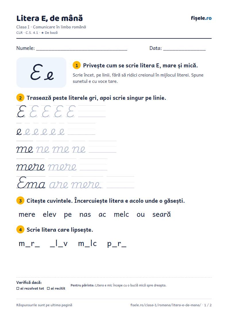 Previzualizare: Litera E, de mână