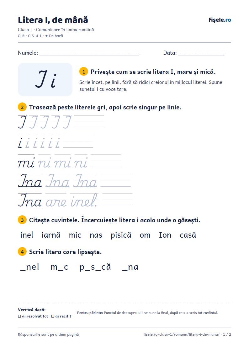 Previzualizare: Litera I, de mână