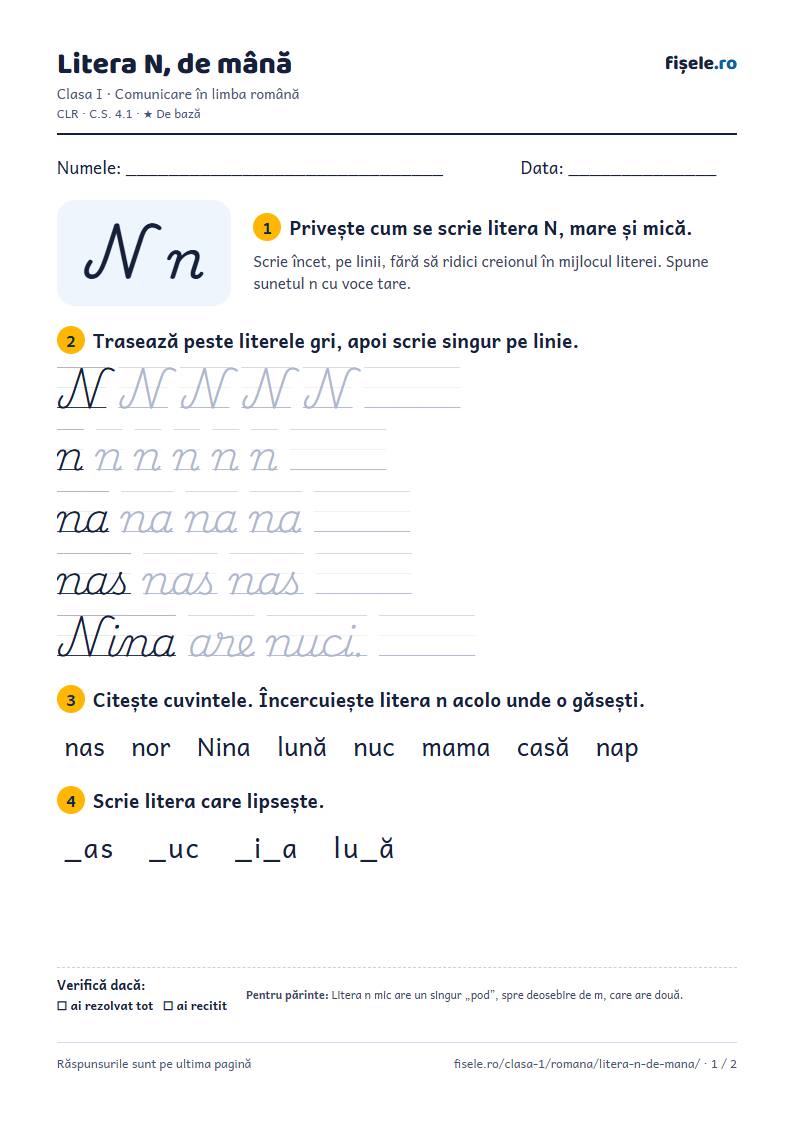 Previzualizare: Litera N, de mână