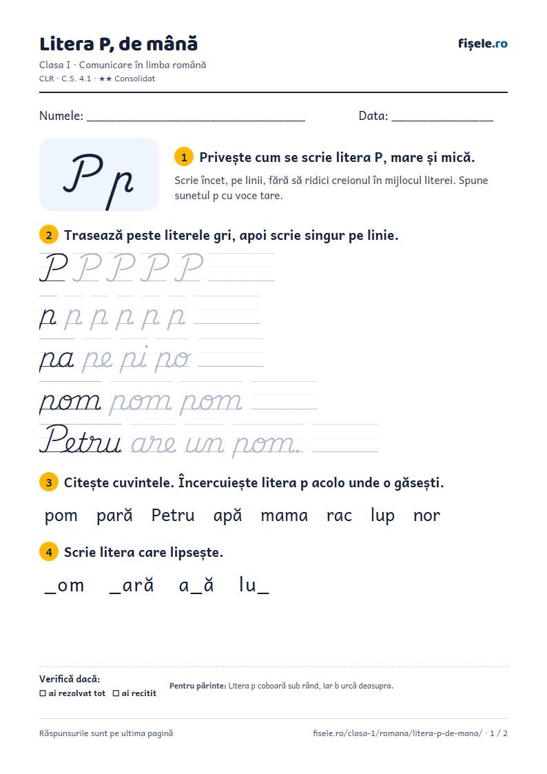 Previzualizare: Litera P, de mână
