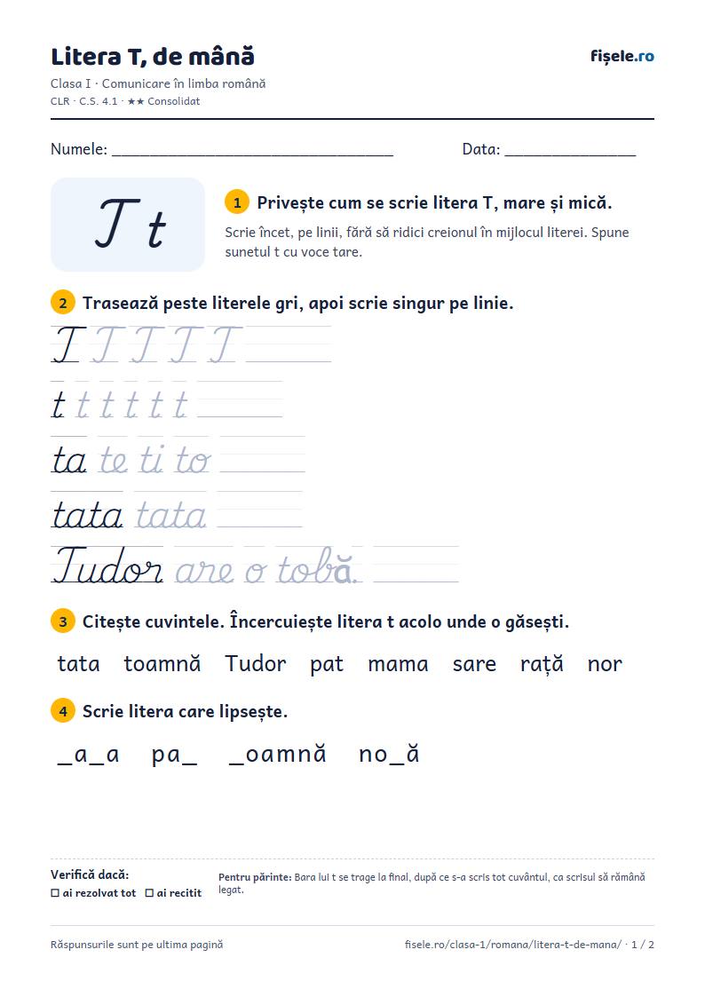Previzualizare: Litera T, de mână