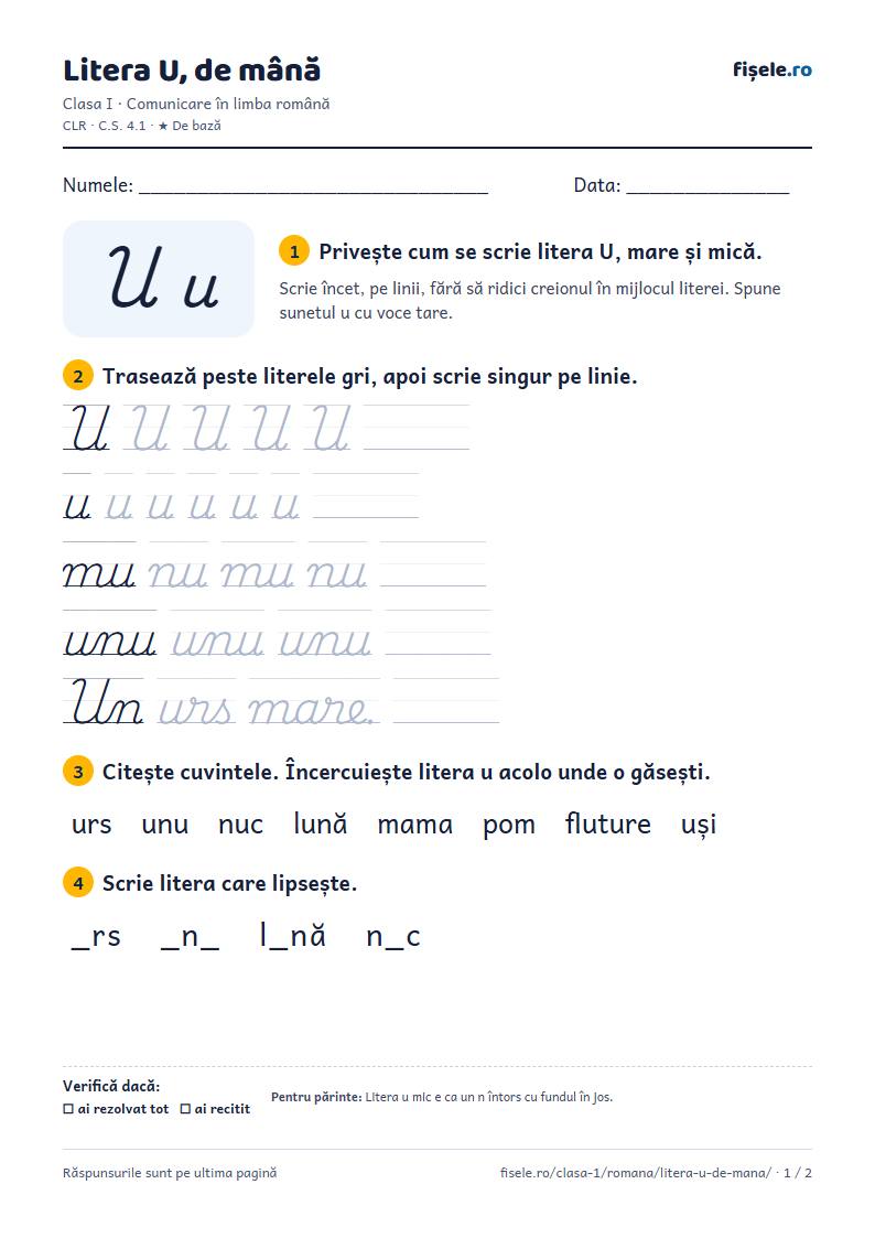 Previzualizare: Litera U, de mână