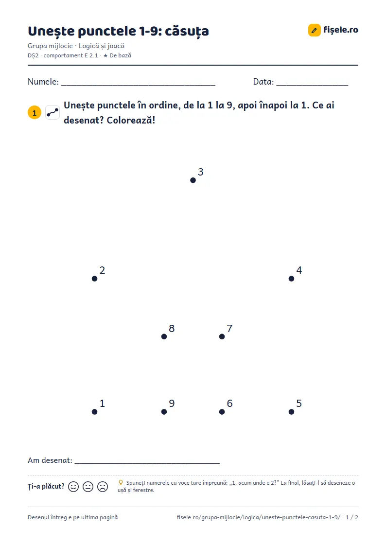 Previzualizare: Unește punctele 1-9: căsuța