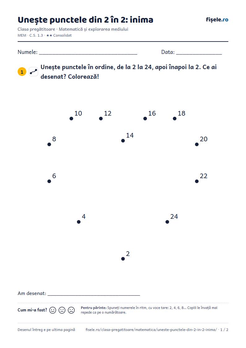 Previzualizare: Unește punctele din 2 în 2: inima