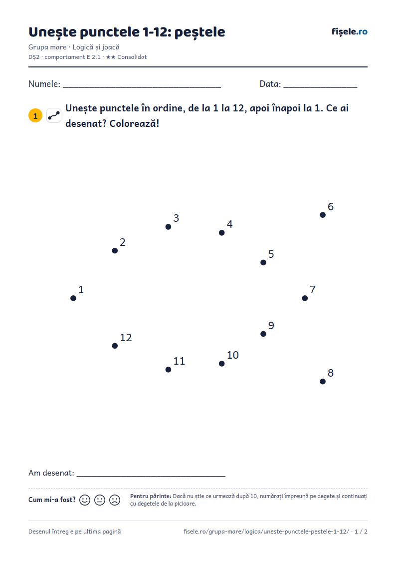 Previzualizare: Unește punctele 1-12: peștele