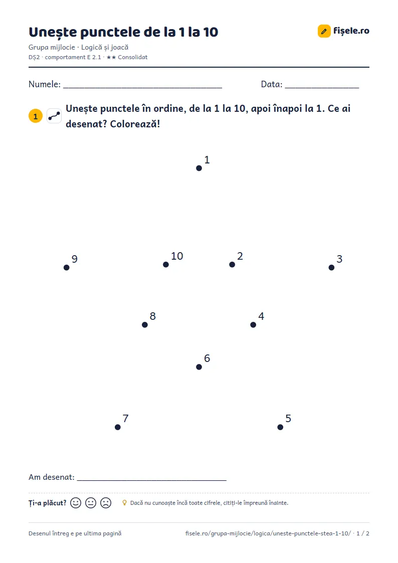 Previzualizare: Unește punctele de la 1 la 10